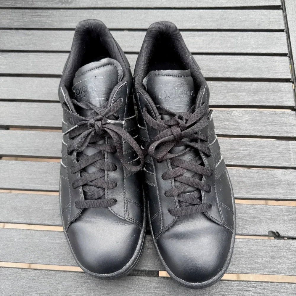 RARE‎ Adidas Campus Triple Black Leather Mens 10.5 Sneakers Low Top  G49418
